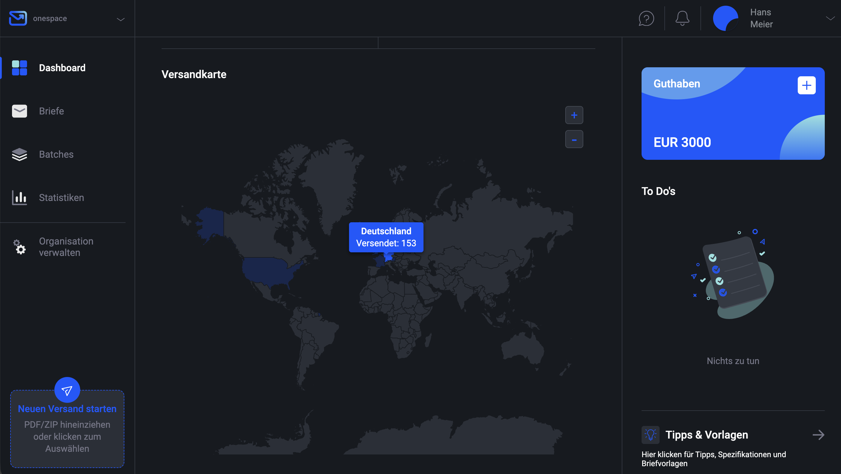 Pingen dashboard globale zustellung
