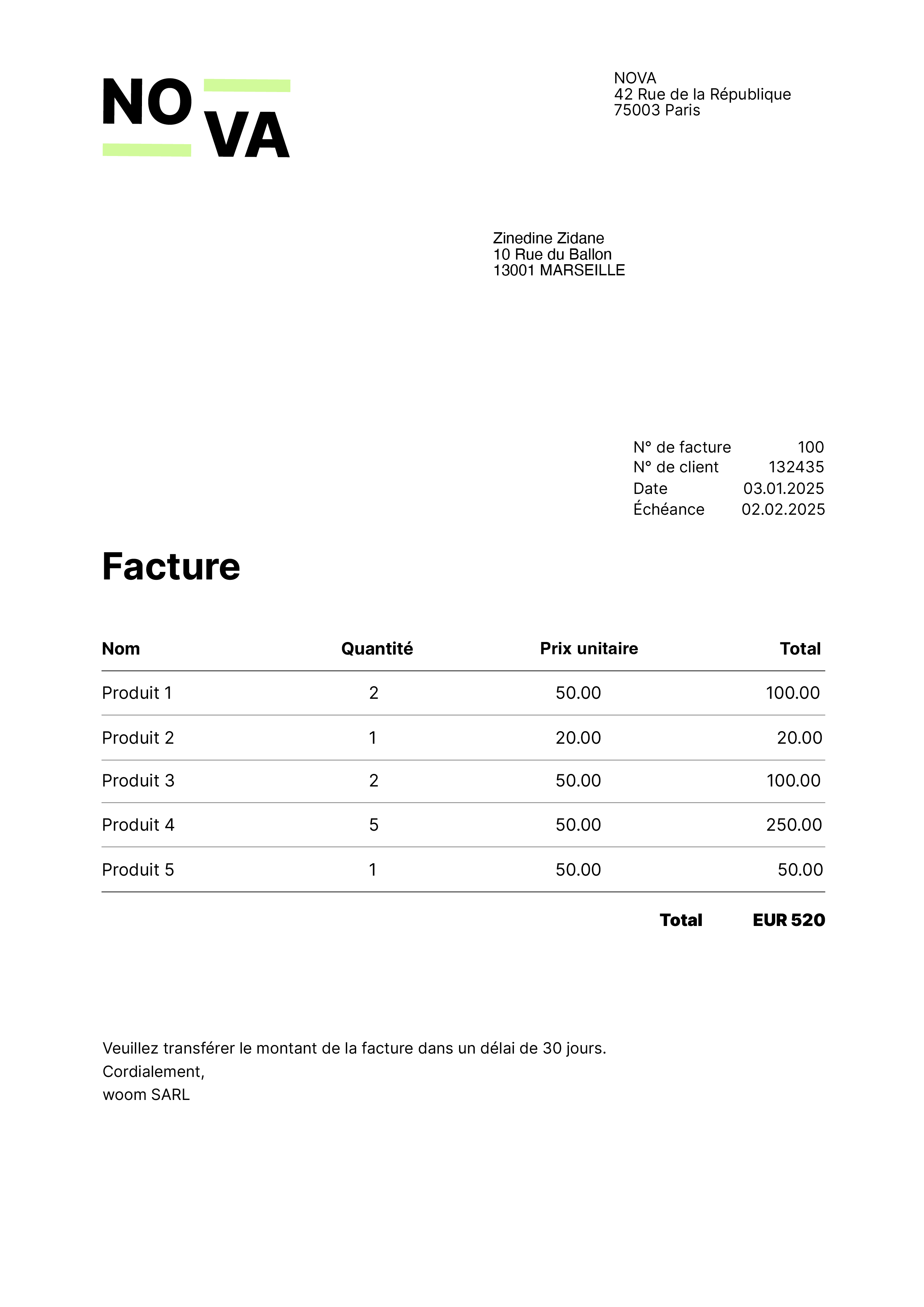 Envoi facture - Document de facture