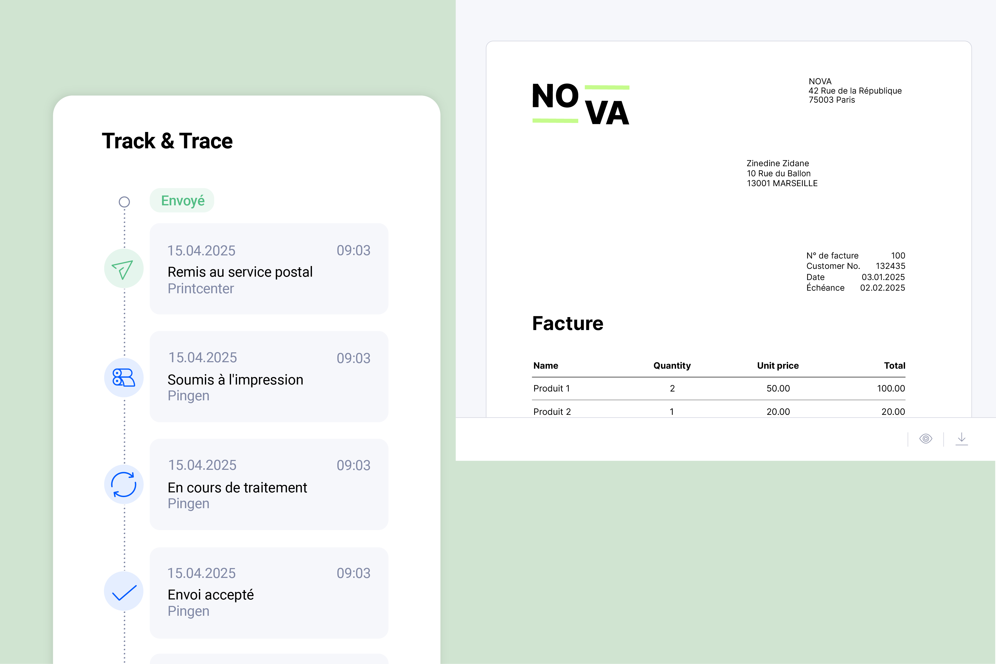Interface Pingen affichant le suivi en temps réel des lettres sortantes