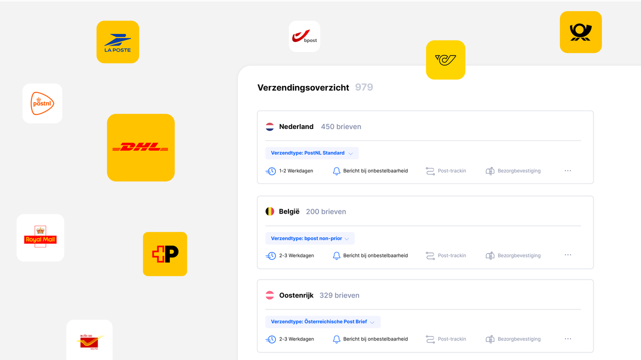 Verzendingsoverzicht in de Pingen-webapp met bezorglogo’s