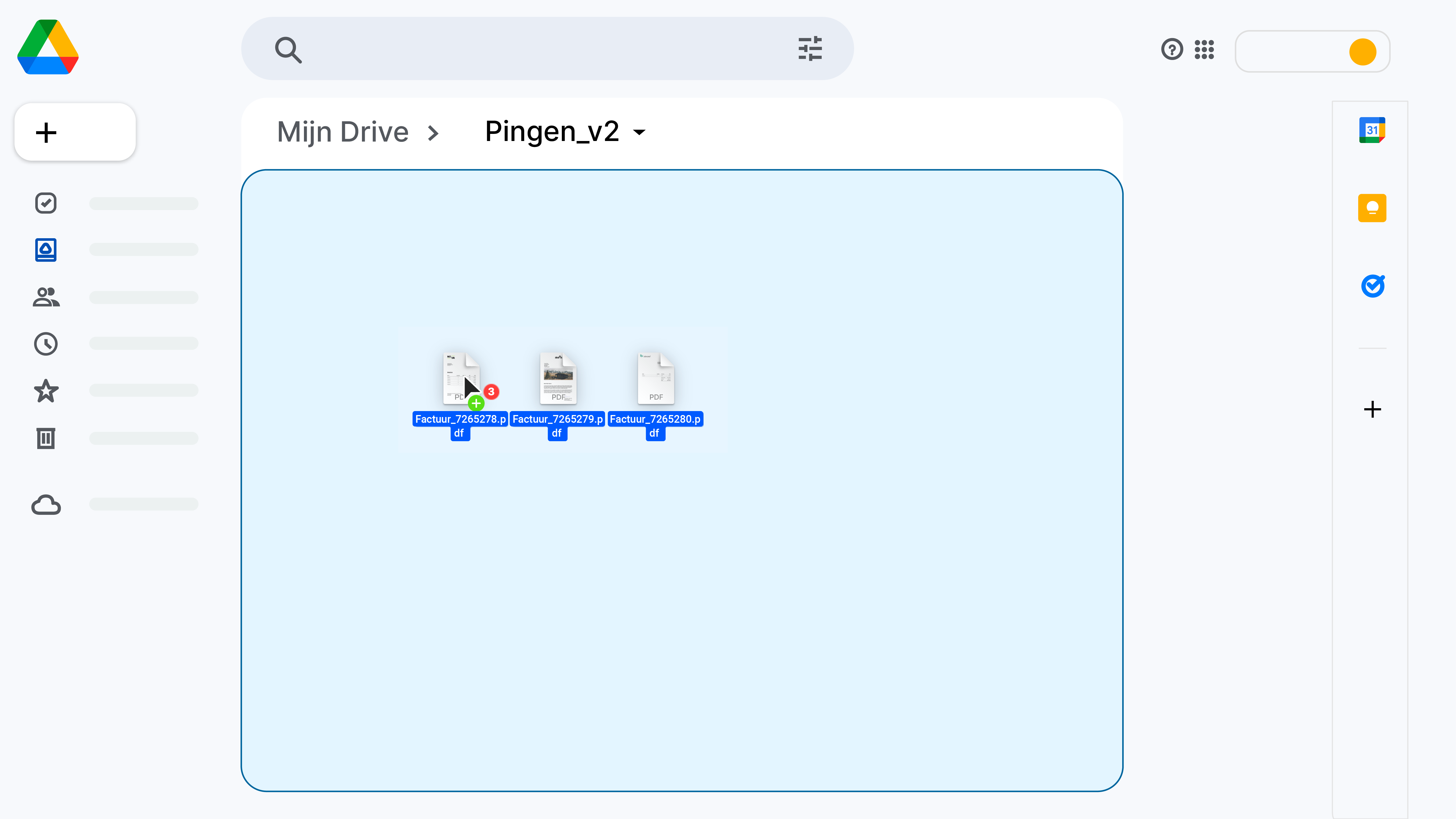 Documenten slepen en neerzetten in de Pingen-map in Google Drive