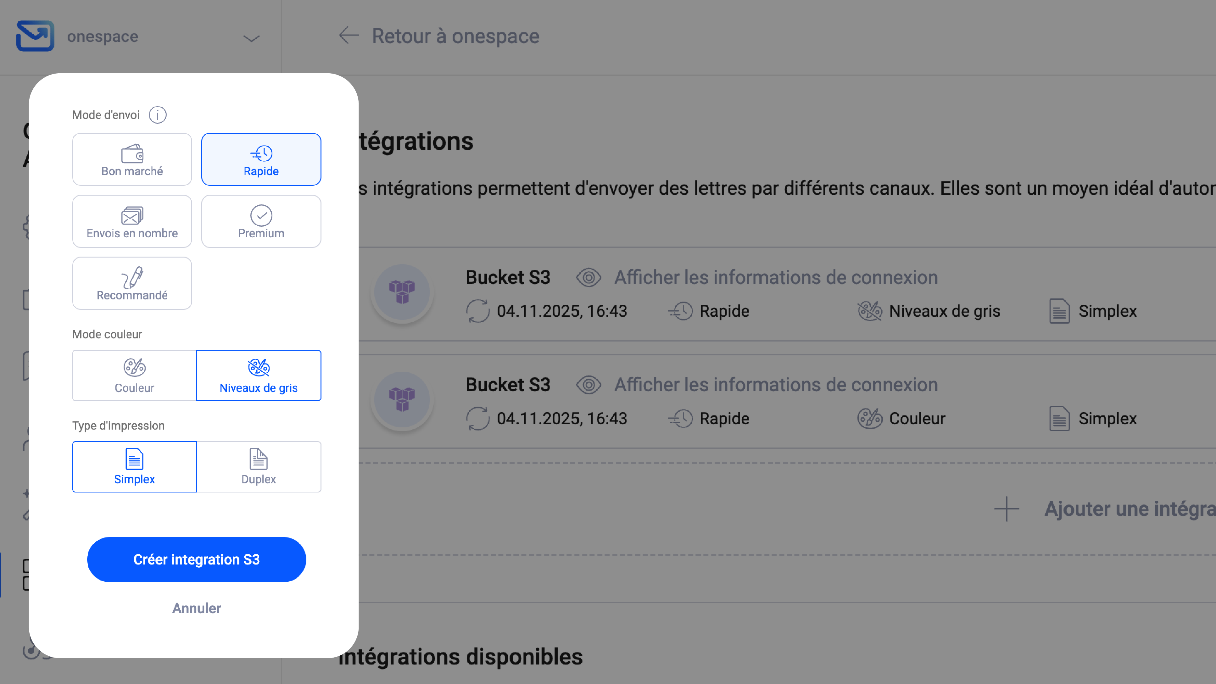 Parametres impression et envoi - Pingen WebApp