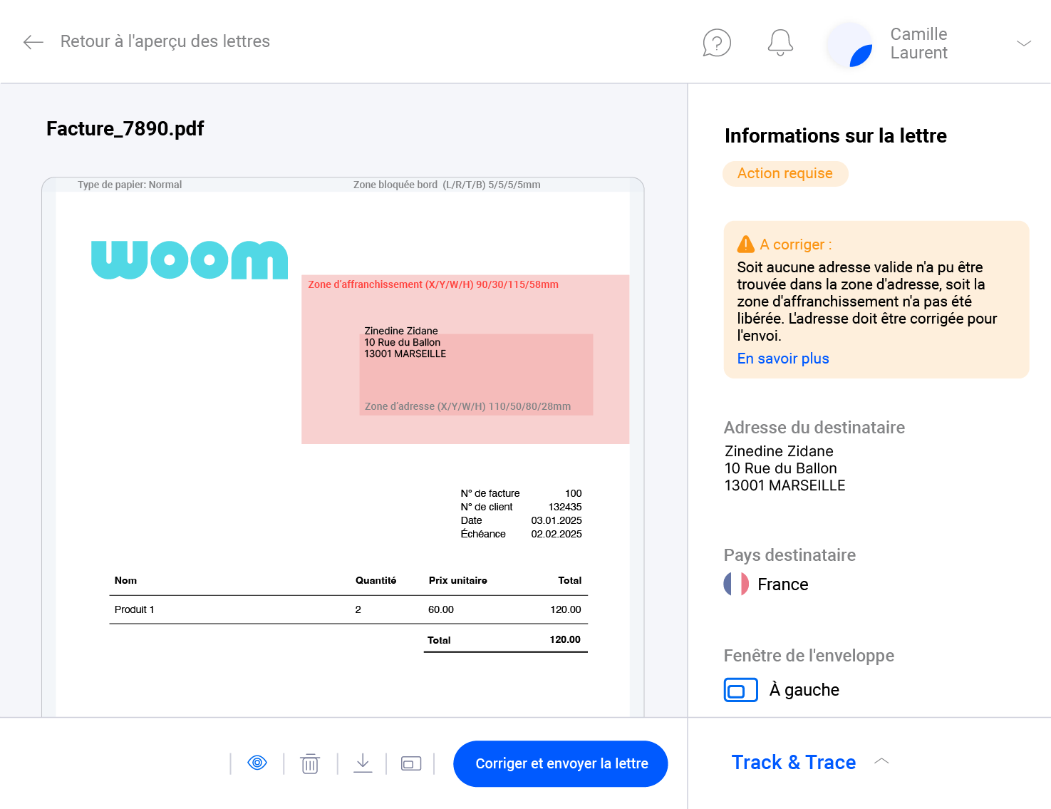 Mise en page lettre validation documents Pingen WebApp