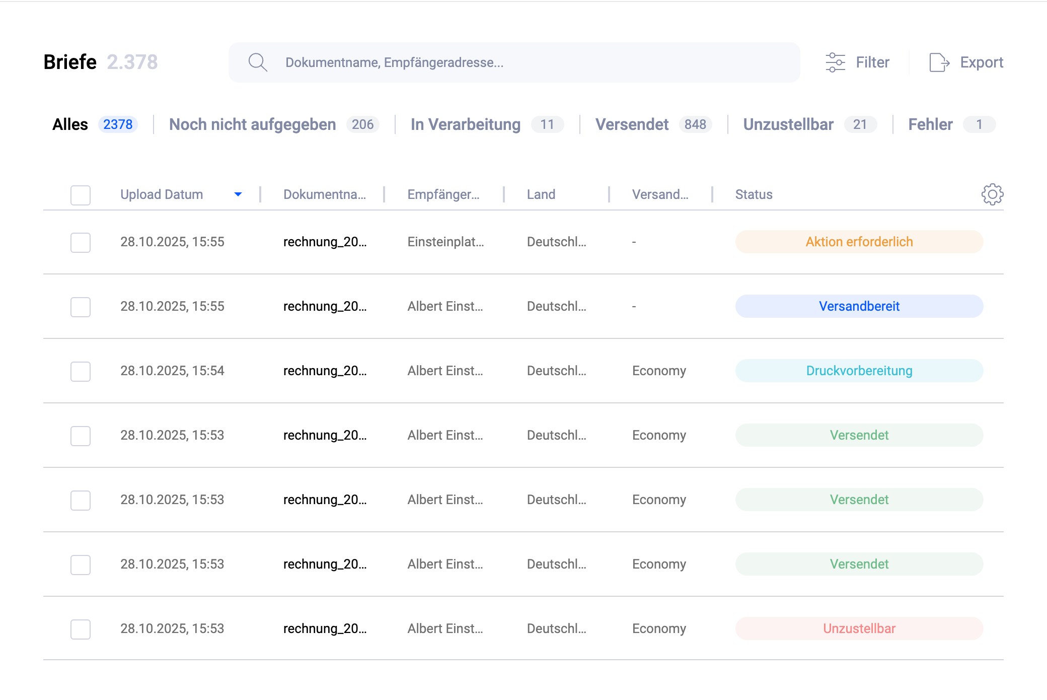 Pingen WebApp sendungsverfolgung