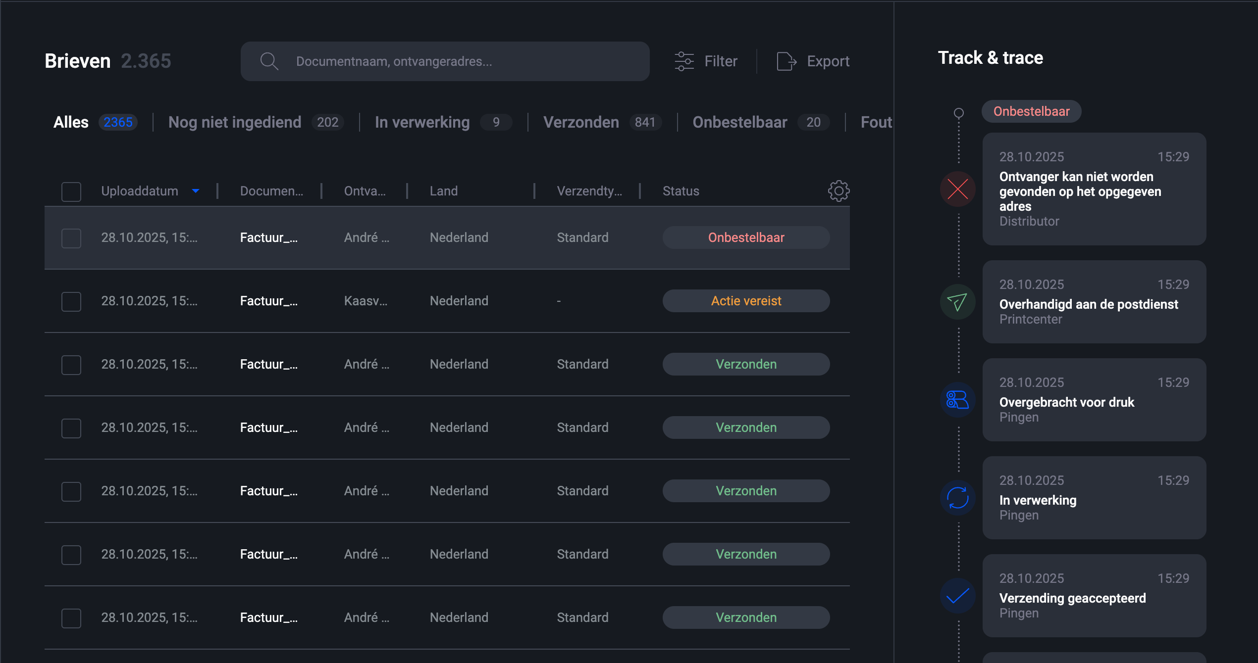 Pingen webapp automatische retourzending